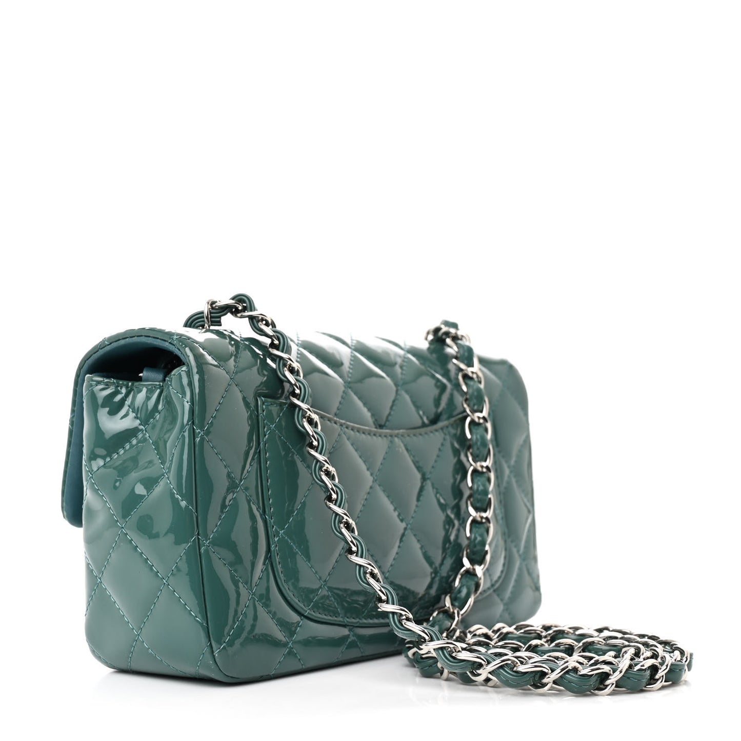 Patent Quilted Mini Rectangular Flap Turquoise