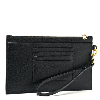 Saint Laurent Grain De Poudre Chevron Monogram Large Bill Pouch Black 3 of 7