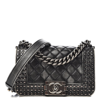 Chanel Faded Calfskin Quilted Small Studded Boy Flap Grey 1 of 13