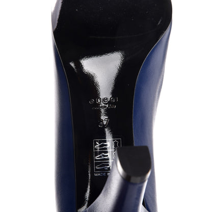 Gucci Nappa Logo Plate Round Toe Pumps 37 Zaffiro 8 of 11