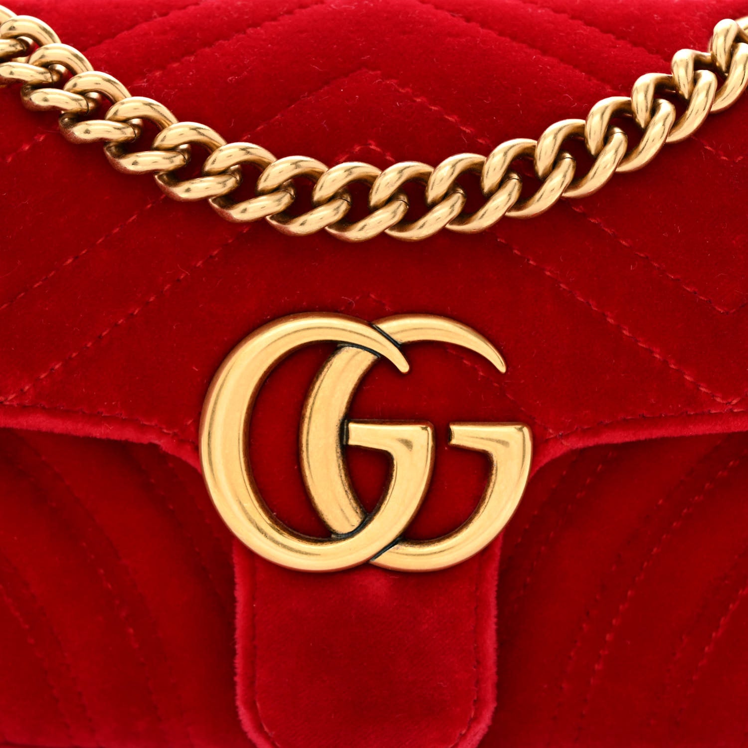 Gucci Velvet Matelasse Mini GG Marmont Shoulder Bag Hibiscus Red 8 of 10