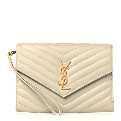 Saint Laurent Grain De Poudre Matelasse Chevron Monogram Envelope Clutch Crema Soft 1 of 8