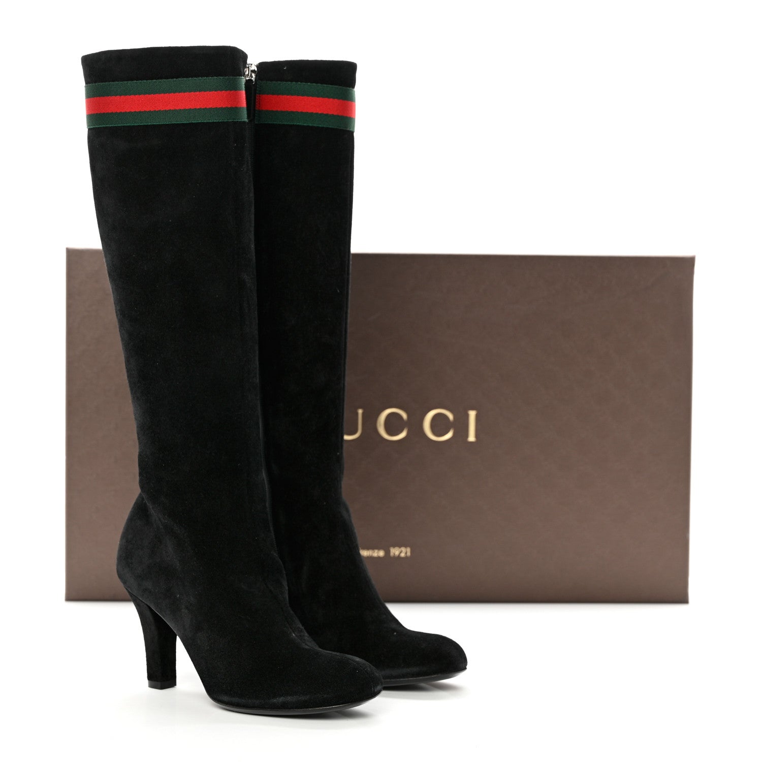 Gucci Suede Knee High Web Boots 35.5 Black 9 of 9
