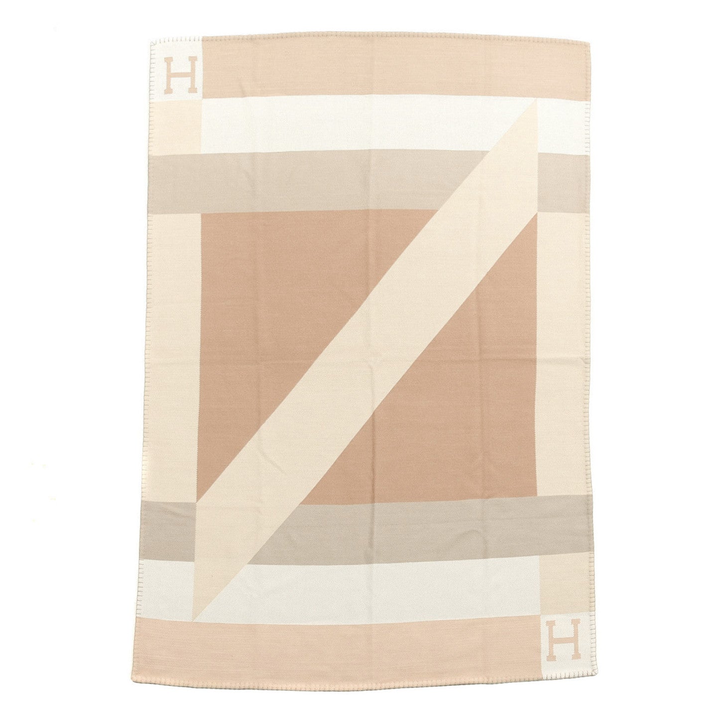 Hermes Cashmere H Drapeau Blanket Naturel Grege 1 of 3