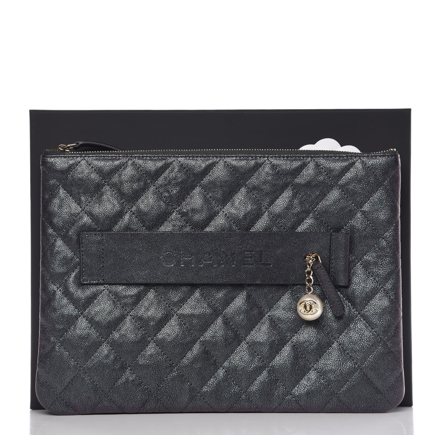 Chanel Iridescent Caviar Medium Night by the C Pouch Clutch Black 9 of 9