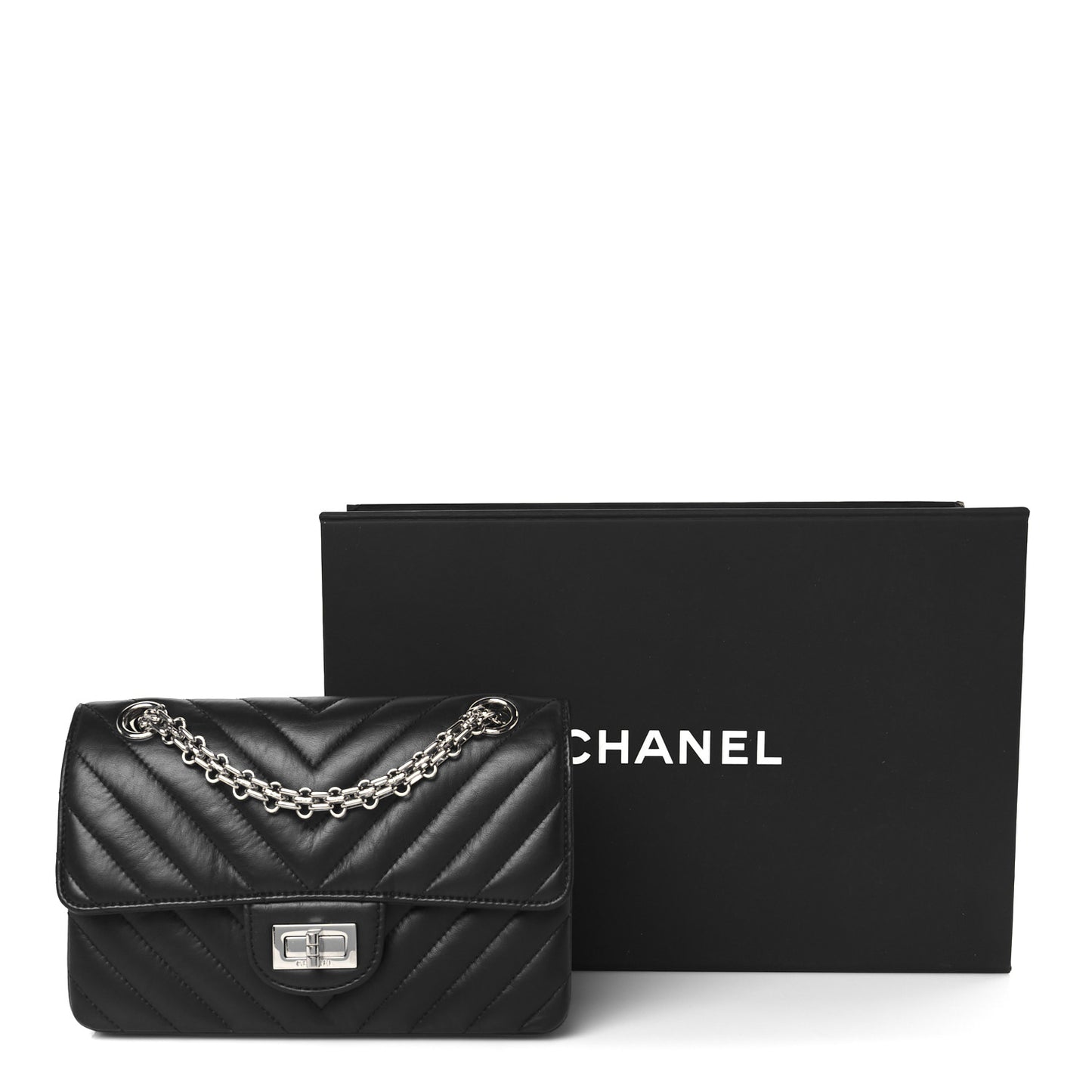 Aged Calfskin Chevron Quilted 2.55 Reissue Mini Flap Black