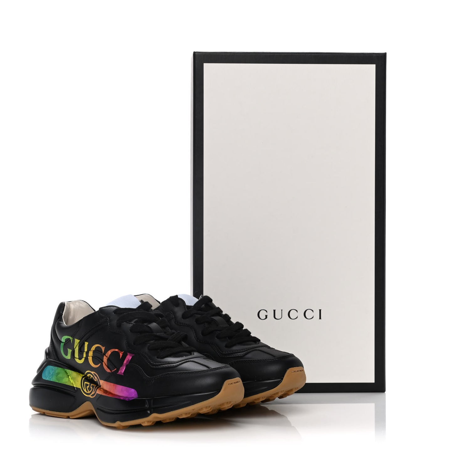 Calfskin Iridescent Logo Womens Rhyton Sneakers 35 Black