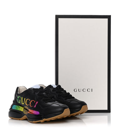 Gucci Calfskin Iridescent Logo Womens Rhyton Sneakers 35 Black 11 of 11