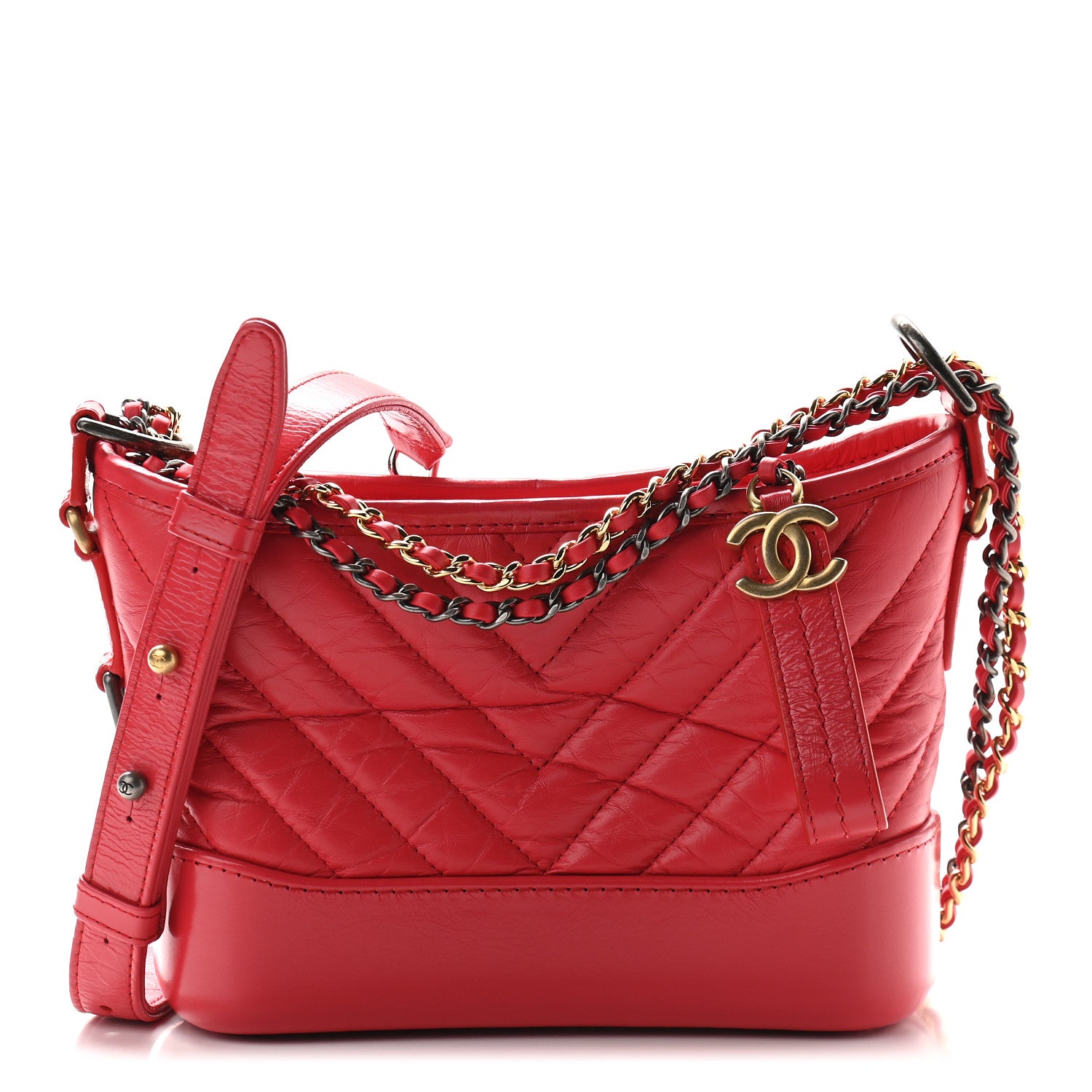Chanel Aged Calfskin Chevron Quilted Small Gabrielle Hobo Red 1 of 8