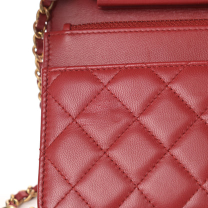 Chanel Lambskin Quilted Boy Wallet On Chain WOC Red 12 of 14