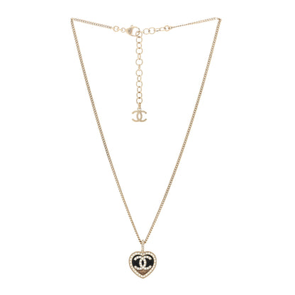 Chanel Resin Crystal Glitter CC Heart Necklace Black Gold 2 of 3