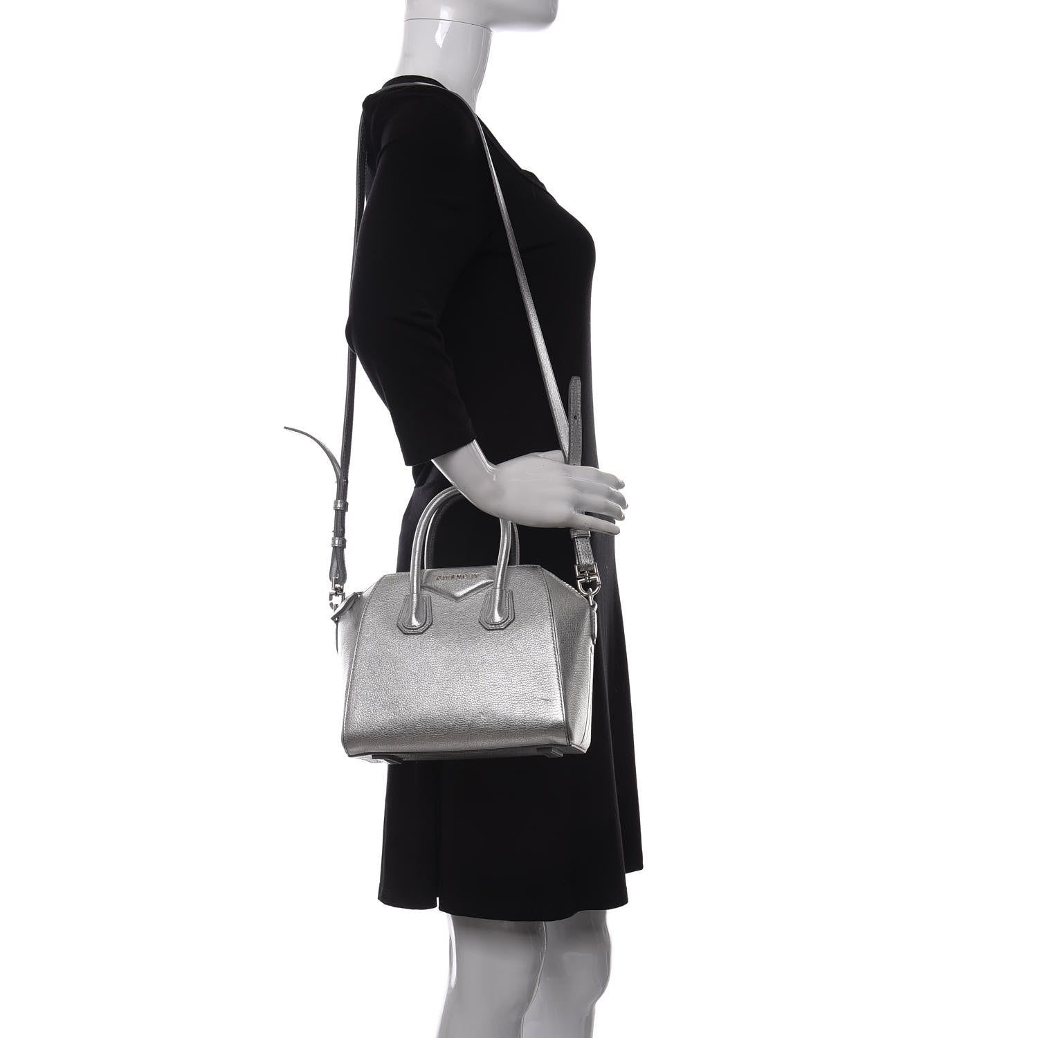 Givenchy Metallic Sugar Goatskin Mini Antigona Silver 2 of 10
