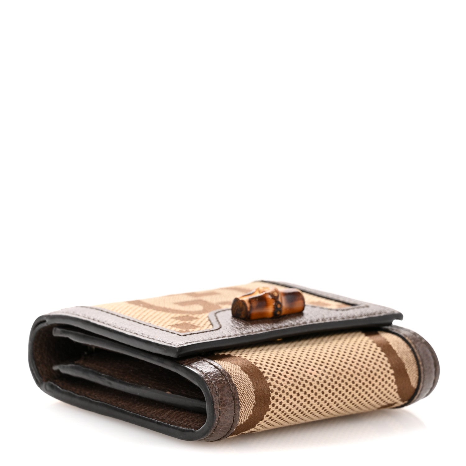 Gucci Monogram Jumbo GG Textured Dollar Calfskin Diana Compact Wallet Camel Ebony New Acero 4 of 11
