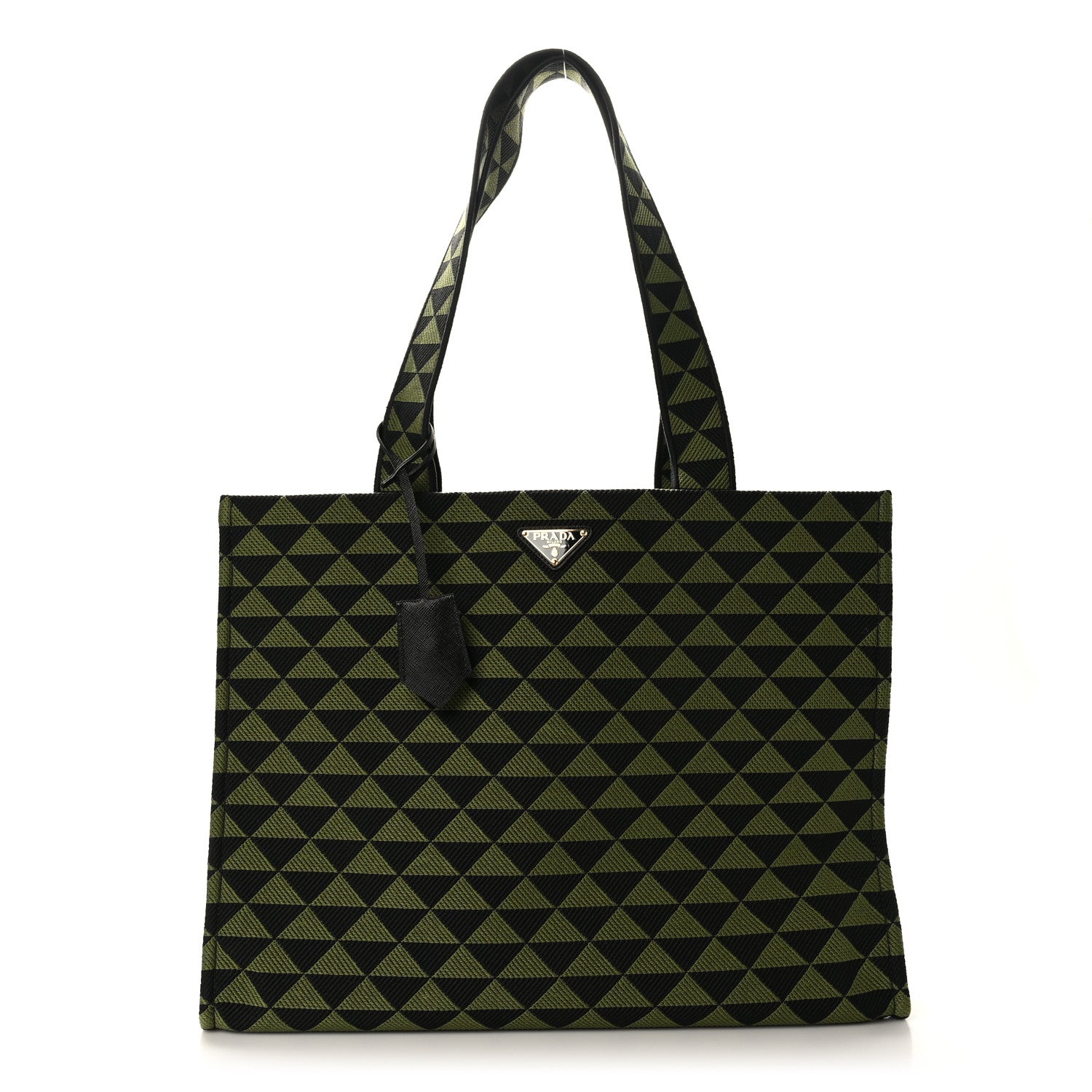 Prada Jacquard Saffiano Triangolo Symbole Embroidered Shopping Tote Black Edera 1 of 8
