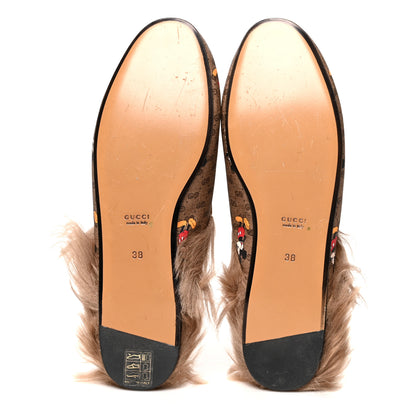 Gucci X DISNEY Mini Vintage GG Supreme Monogram Mickey Mouse Fur Womens Princetown Slippers 38 Beige Vintage Sun Oil 5 of 7