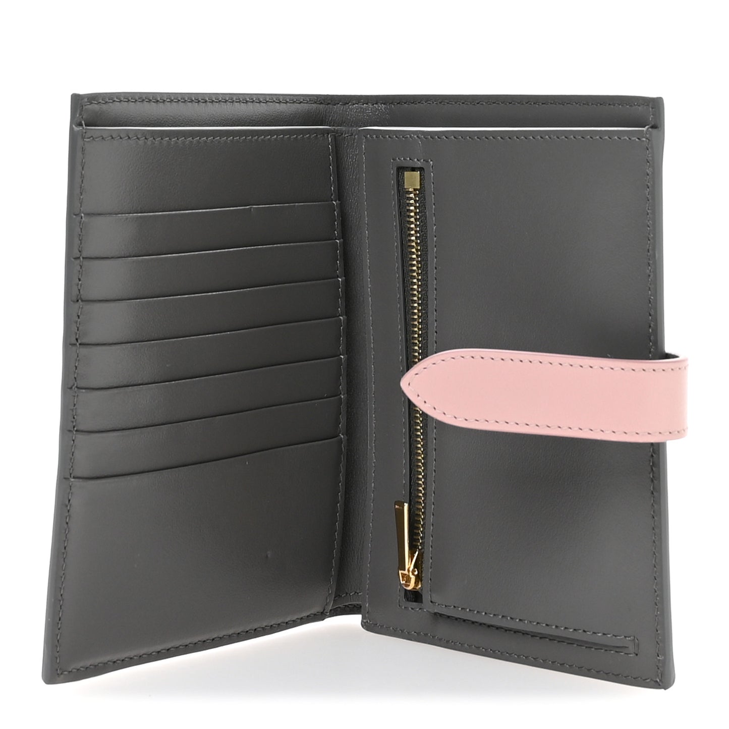 Grained Calfskin Medium Multifunction Strap Wallet Grey Vintage Pink