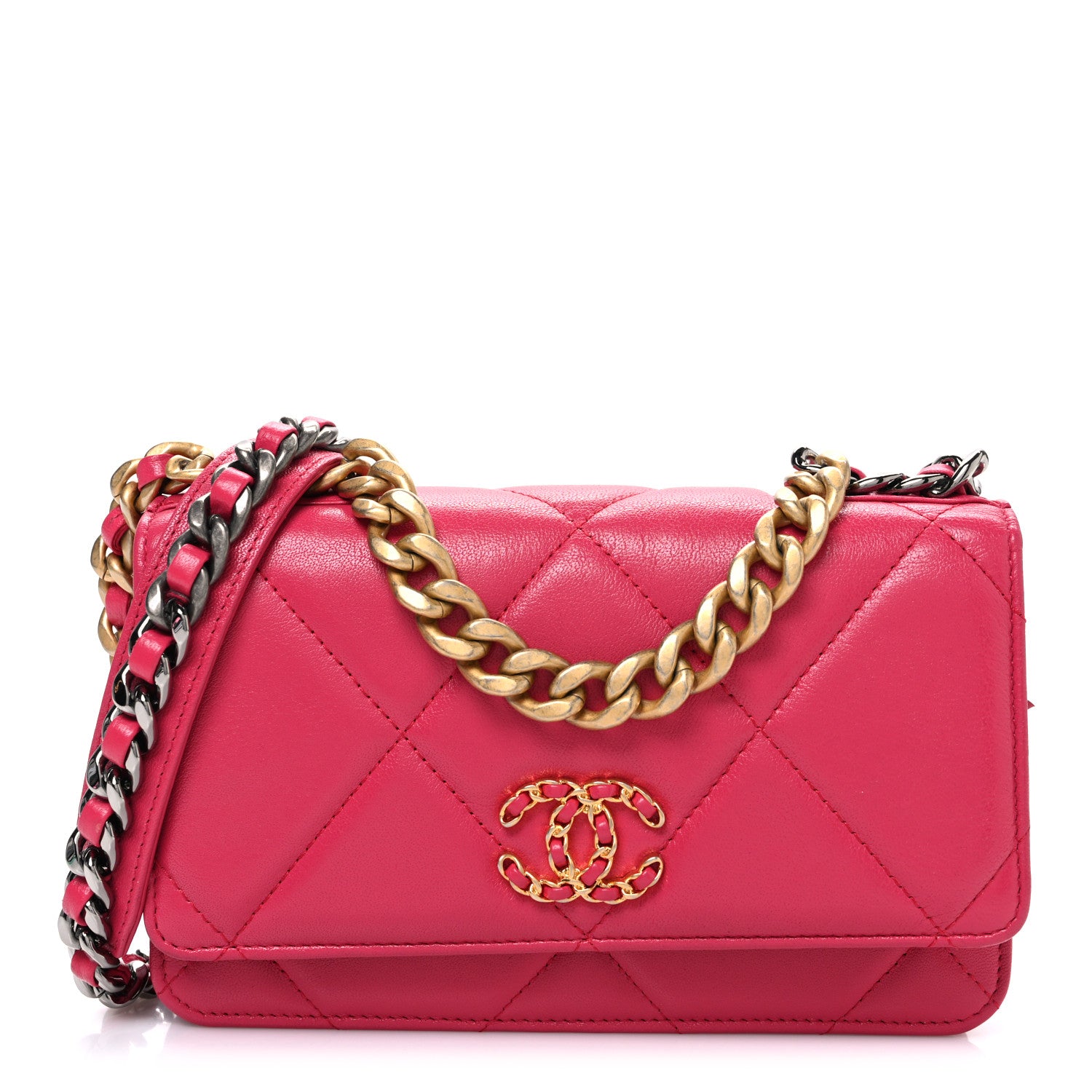 Chanel Shiny Goatskin Quilted Chanel 19 Wallet On Chain WOC Pink 1 of 11