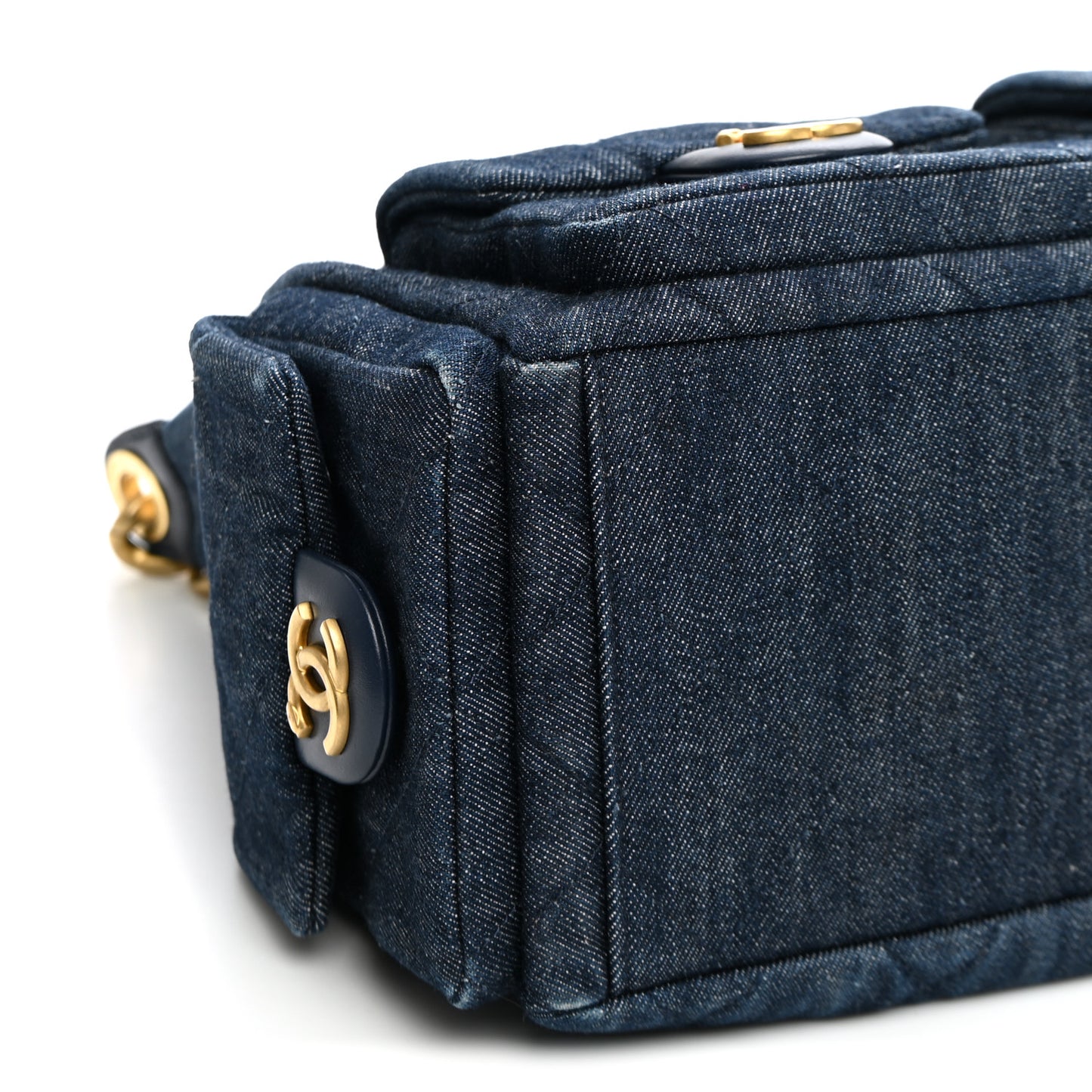 Washed Denim Quilted Maxi Trendy Pockets Hobo Dark Blue