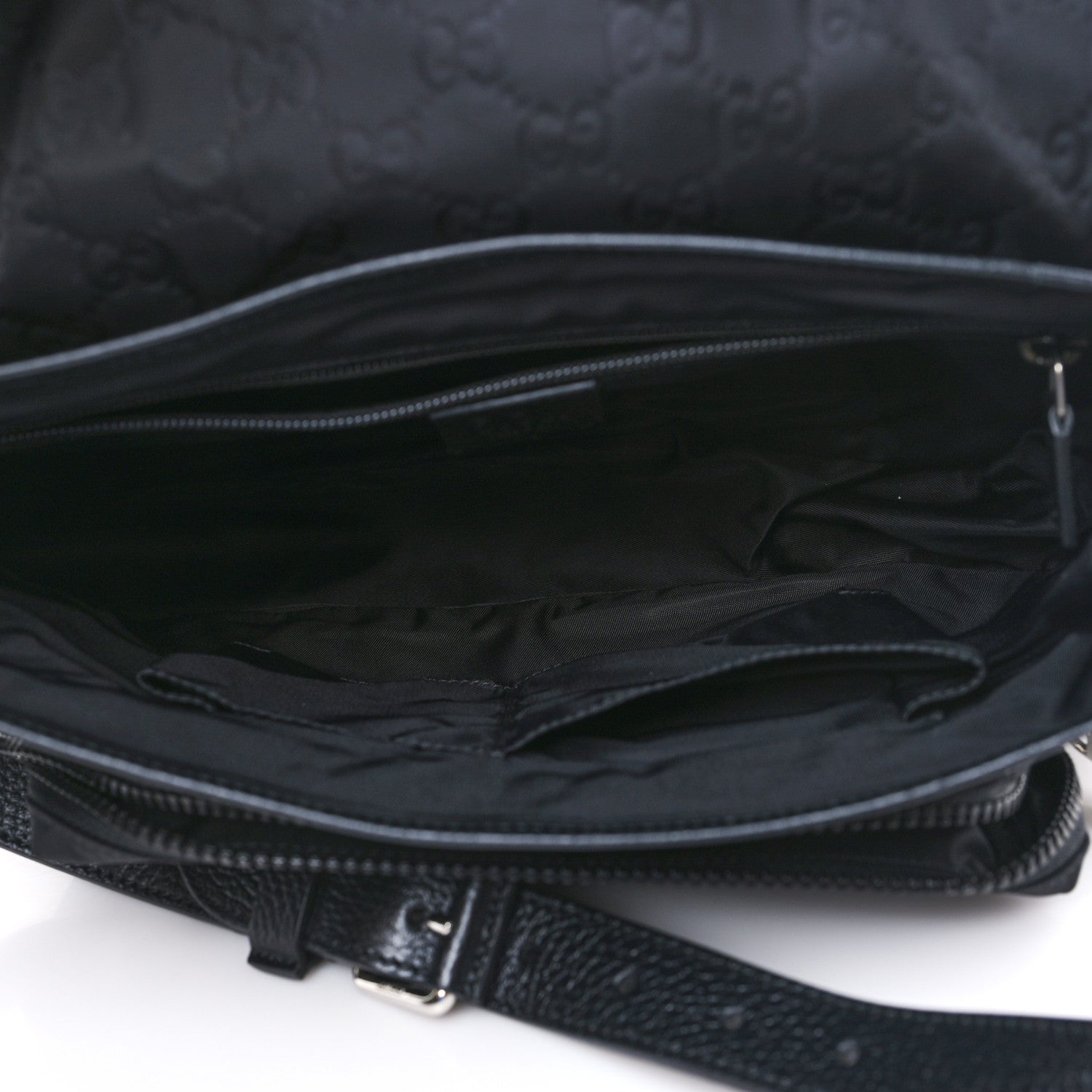 Gucci Nylon Monogram Double Buckle Flap Messenger Bag Black 5 of 9