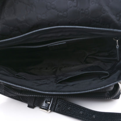 Gucci Nylon Monogram Double Buckle Flap Messenger Bag Black 5 of 9