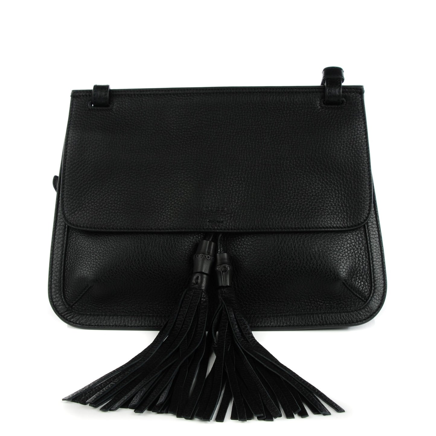 Pebbled Calfskin Medium Bamboo Daily Flap Shoulder Bag Black