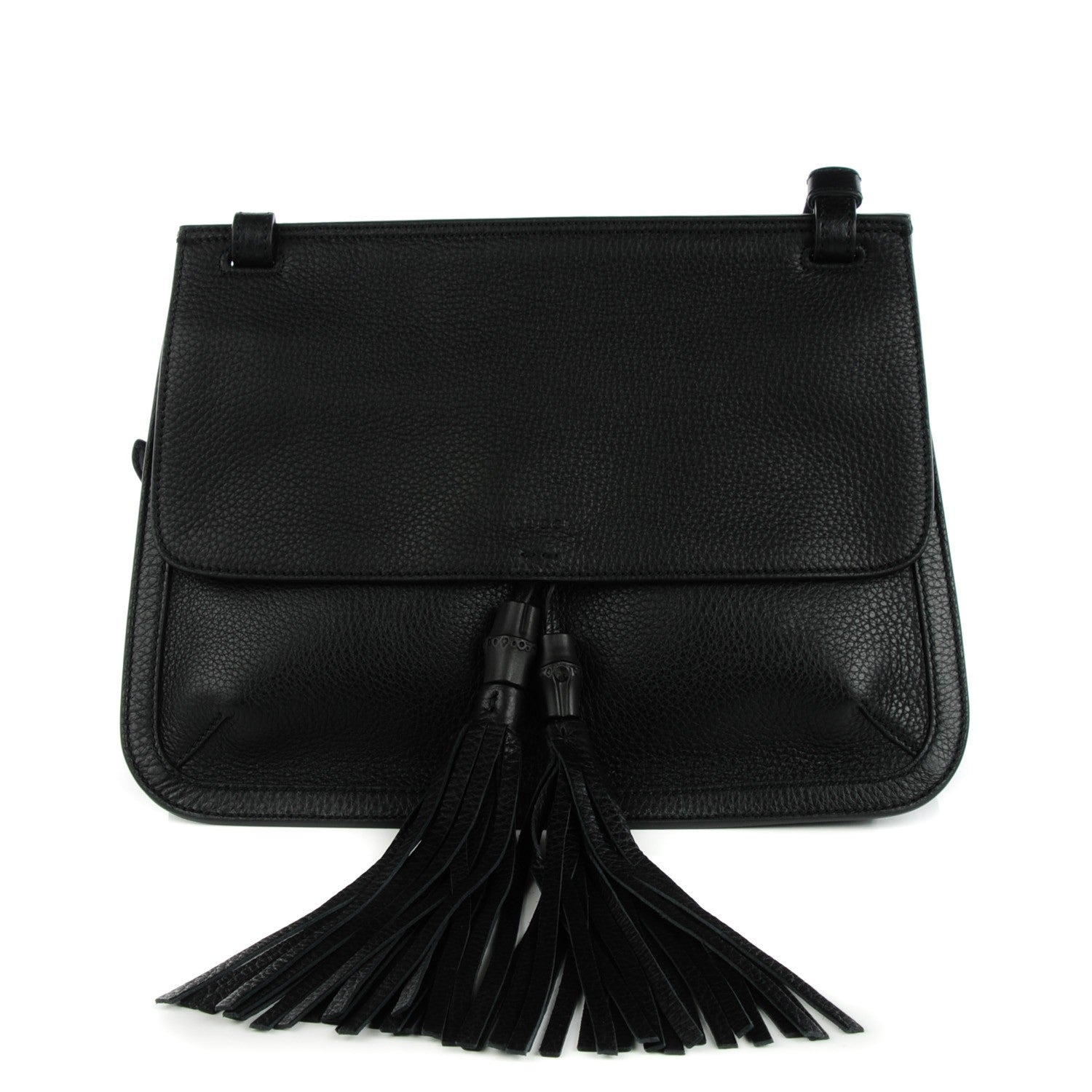 Gucci Pebbled Calfskin Medium Bamboo Daily Flap Shoulder Bag Black 1 of 6