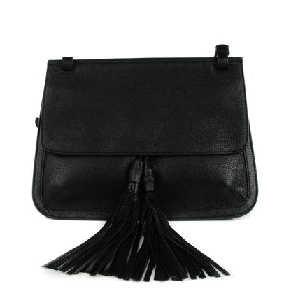 Gucci Pebbled Calfskin Medium Bamboo Daily Flap Shoulder Bag Black 1 of 6