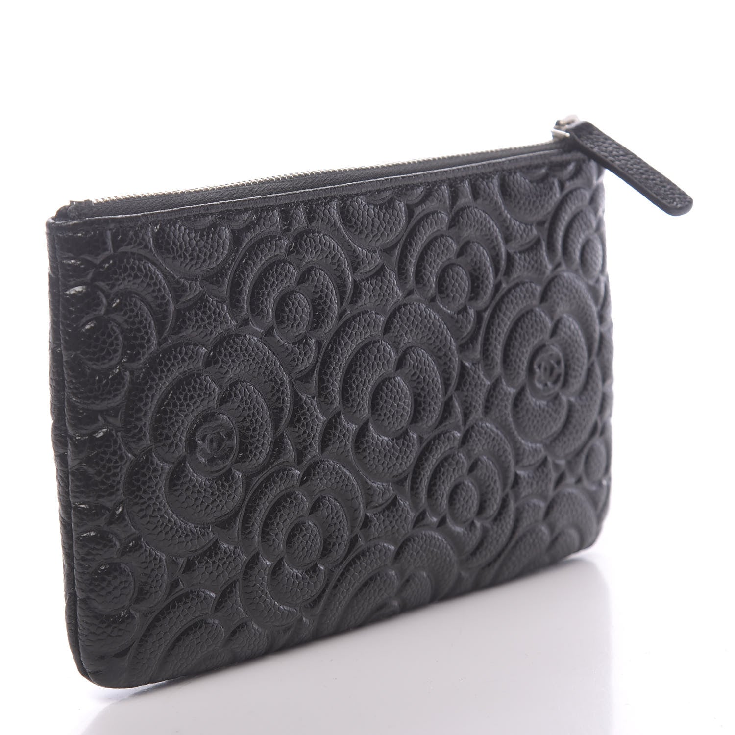 Chanel Caviar Camellia Embossed Cosmetic Pouch Black 3 of 8