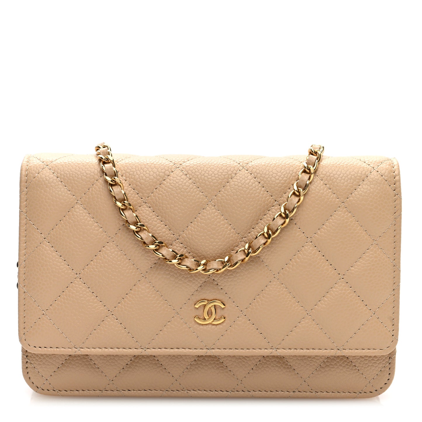 Caviar Quilted Wallet on Chain WOC Beige