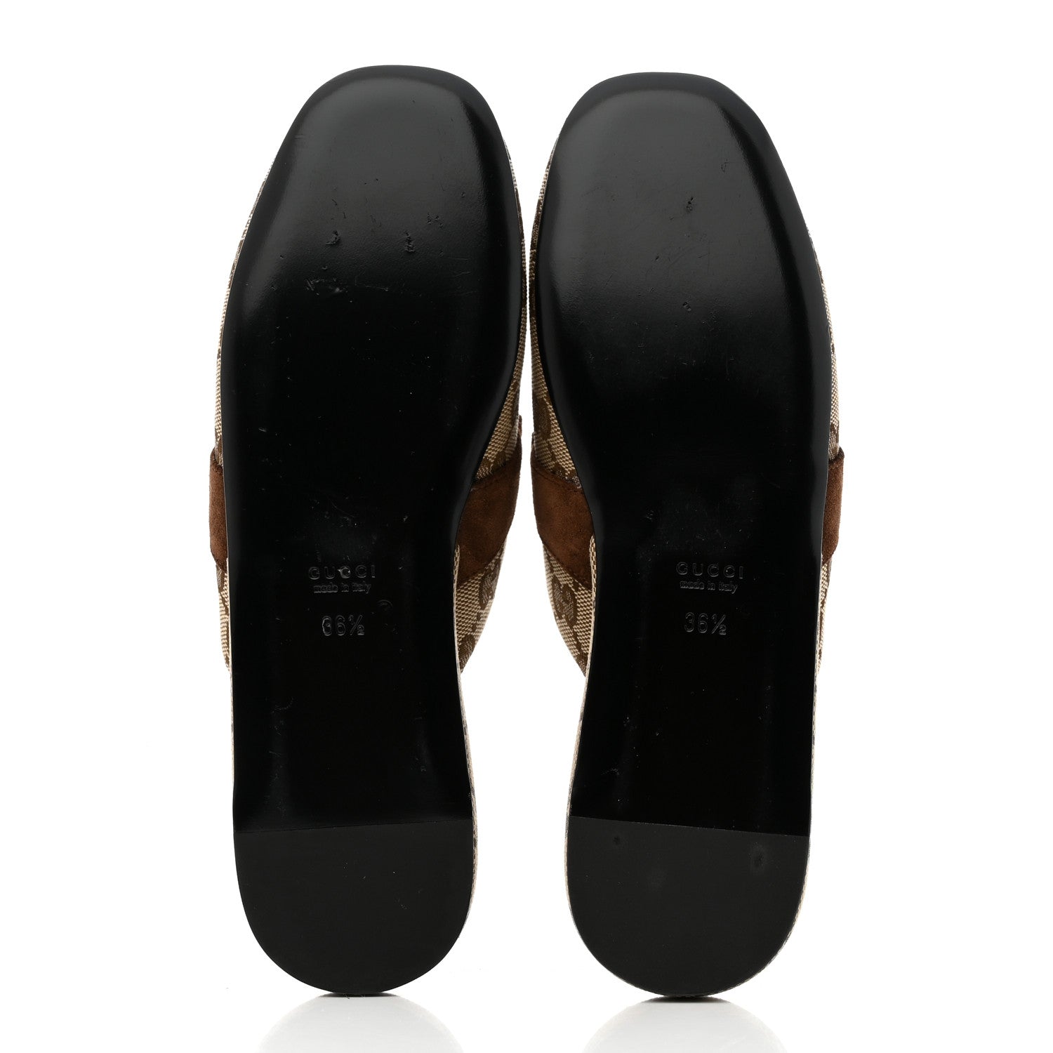 Gucci GG Monogram Suede Womens Horsebit Slippers 36.5 Beige Ebony Brown 5 of 9
