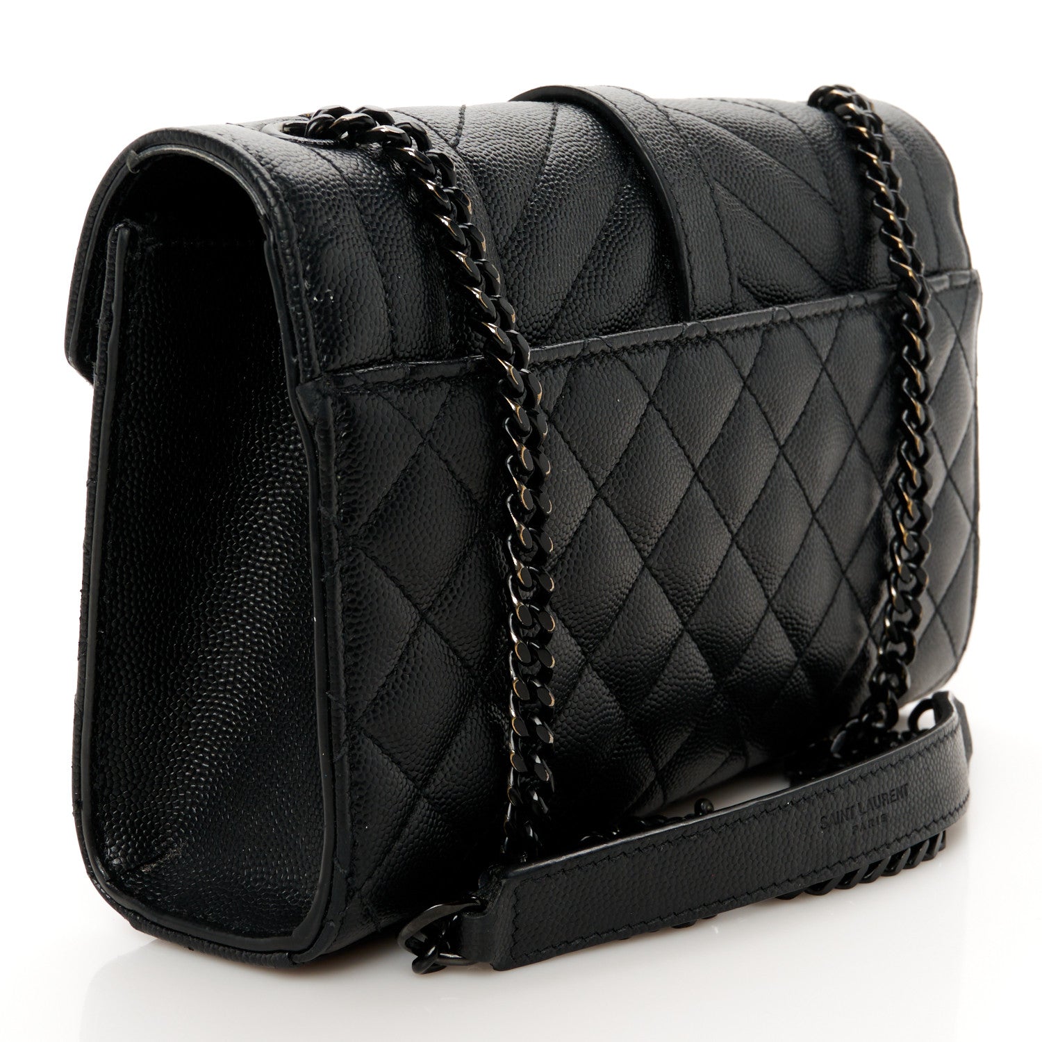 Saint Laurent Grain De Poudre Textured Mixed Matelasse Triquilt Small Monogram Monochrome Satchel Black 3 of 14