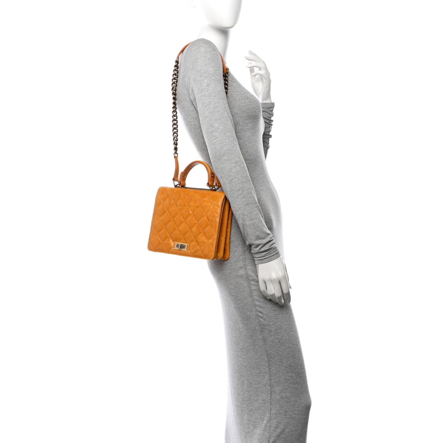 Glazed Calfskin Quilted Rita Top Handle Flap Yellow