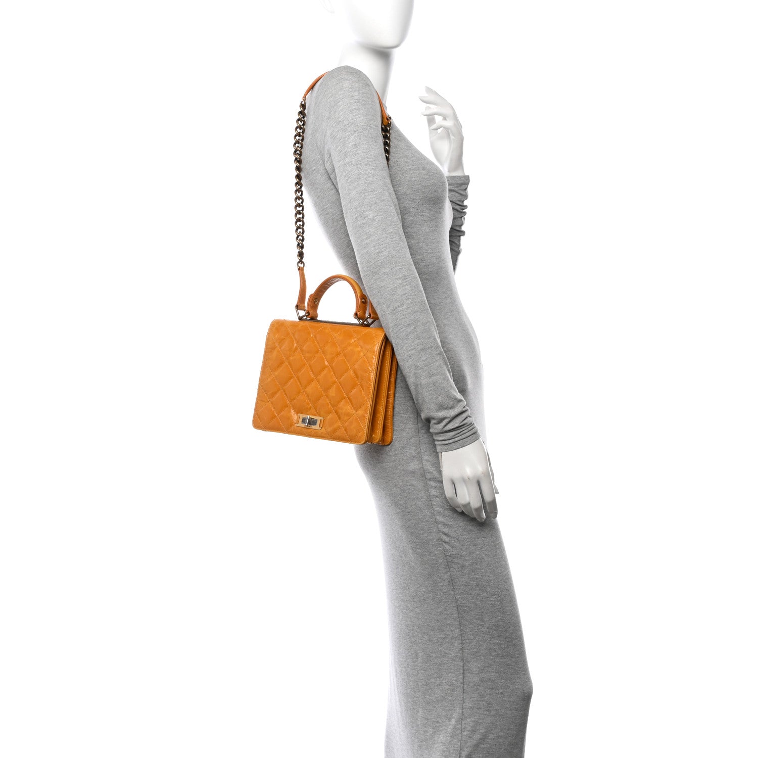 Chanel Glazed Calfskin Quilted Rita Top Handle Flap Yellow 2 of 12