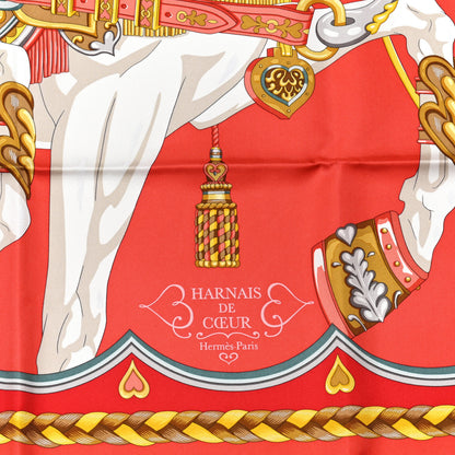 Hermes Silk Harnais De Coeur Scarf 90 Rouge White Gold 2 of 5