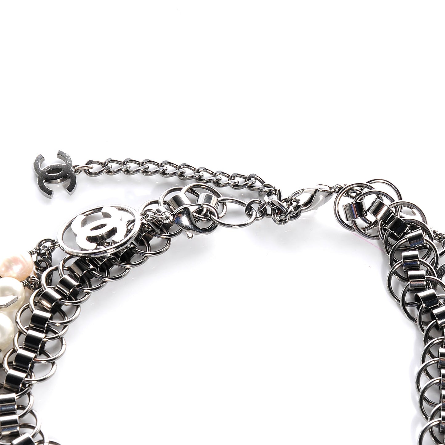 Pearl Chain And Bow Necklace Dark Silver