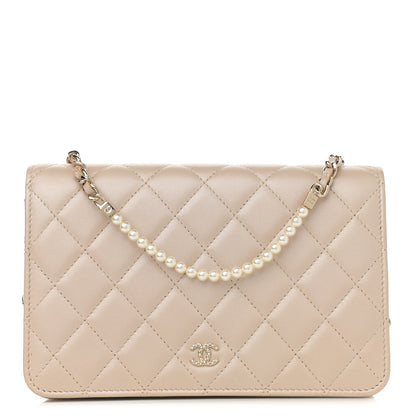 Chanel Iridescent Lambskin Quilted Pearl Wallet On Chain WOC Light Beige 1 of 12