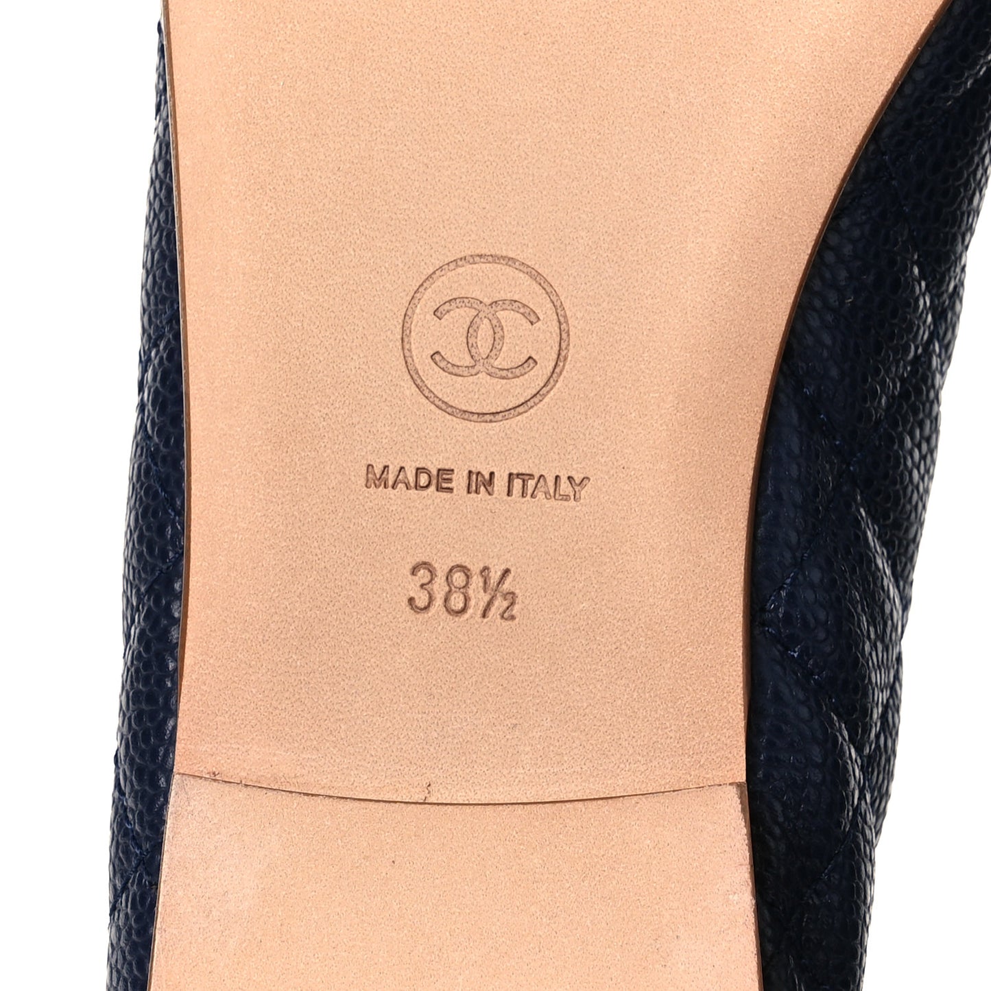 Caviar Quilted CC Cap Toe Ballerina Flats 38.5 Navy