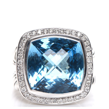 David Yurman Sterling Silver Diamond Blue Topaz 14mm Albion Ring 52 6 1 of 5
