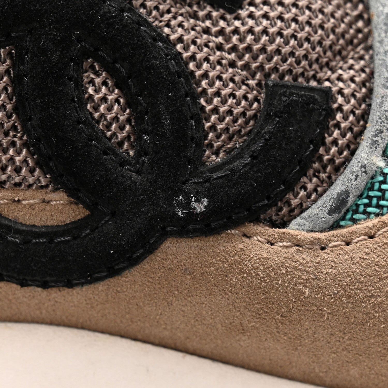 Chanel Nylon Calfskin Suede Womens CC Sneakers 39 Brown Green 10 of 13