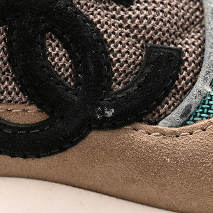 Chanel Nylon Calfskin Suede Womens CC Sneakers 39 Brown Green 10 of 13