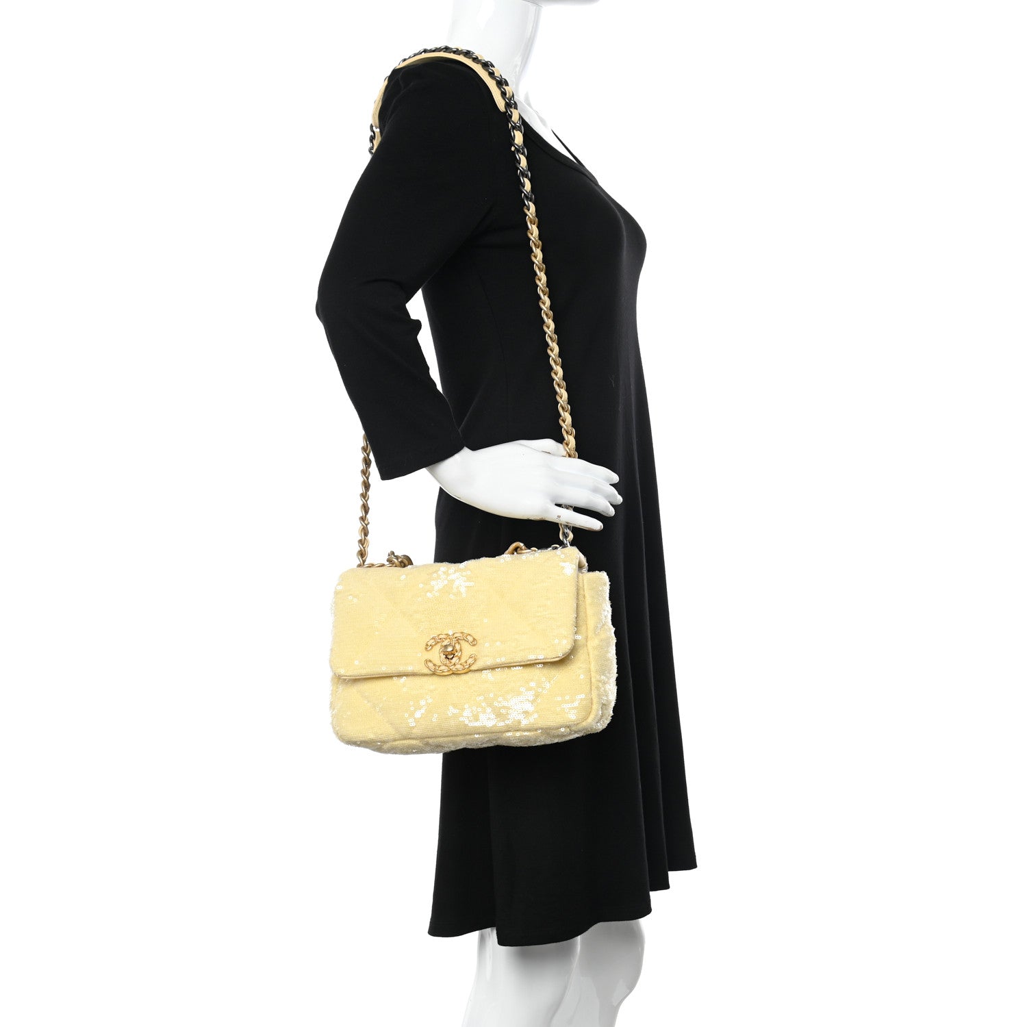 Chanel Sequin Quilted Medium Chanel 19 Flap Light Yellow 2 of 11