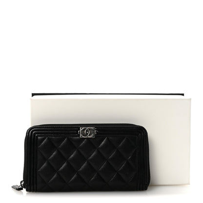 Chanel Lambskin Quilted Boy Zip Around Wallet Black 9 of 9