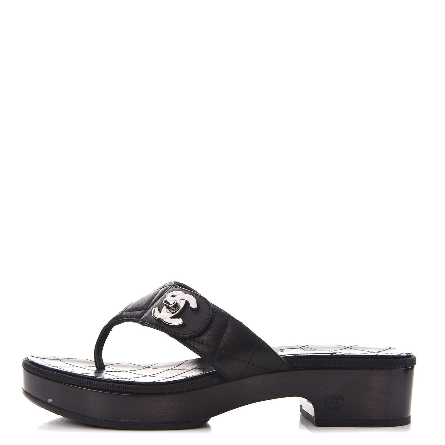 Lambskin Quilted CC Turnlock Sandals 37 Black