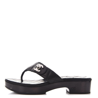 Chanel Lambskin Quilted CC Turnlock Sandals 37 Black 1 of 10