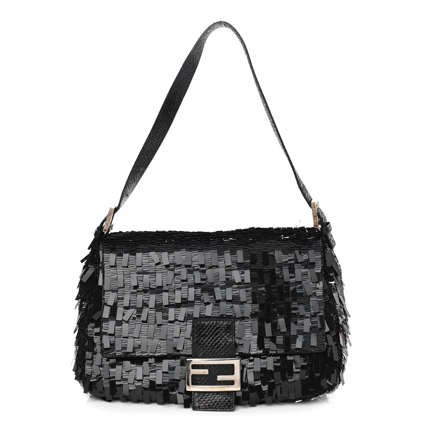 Sequin Paillettes Snakeskin Baguette Black