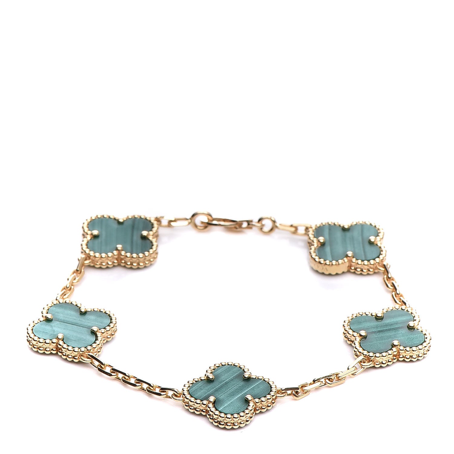 Van Cleef & Arpels 18K Yellow Gold Malachite 5 Motifs Vintage Alhambra Bracelet 4 of 8
