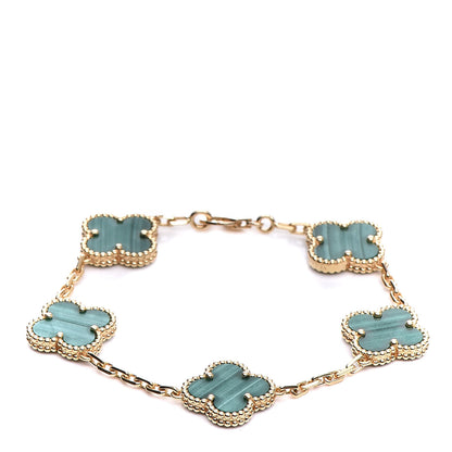 Van Cleef & Arpels 18K Yellow Gold Malachite 5 Motifs Vintage Alhambra Bracelet 4 of 8