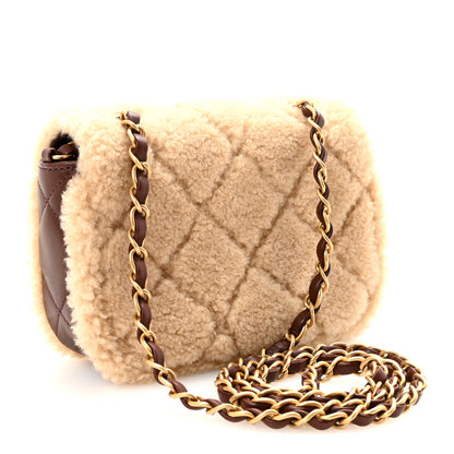 Chanel Shearling Lambskin Quilted Mini Furry Coco Flap Beige Dark Brown 3 of 11