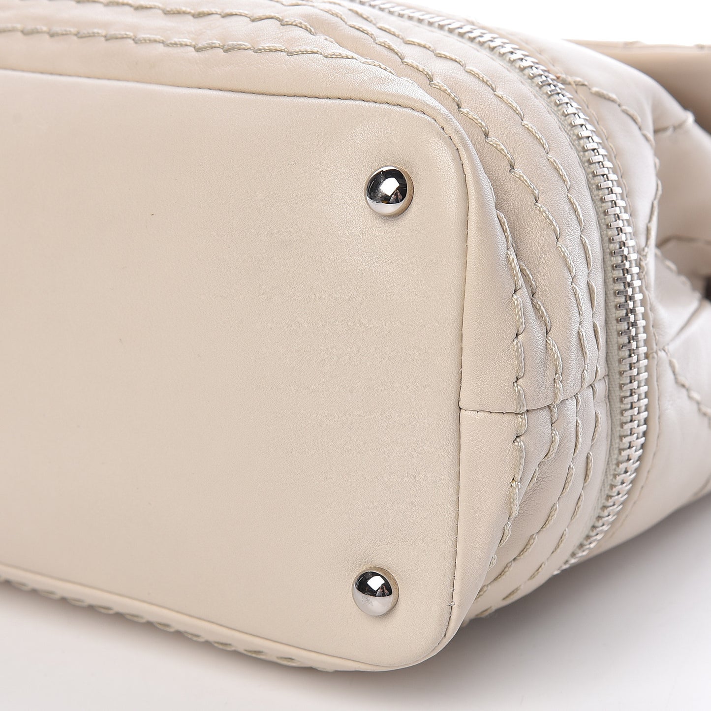 Calfskin Stitched Large Expandable Flap Bag White