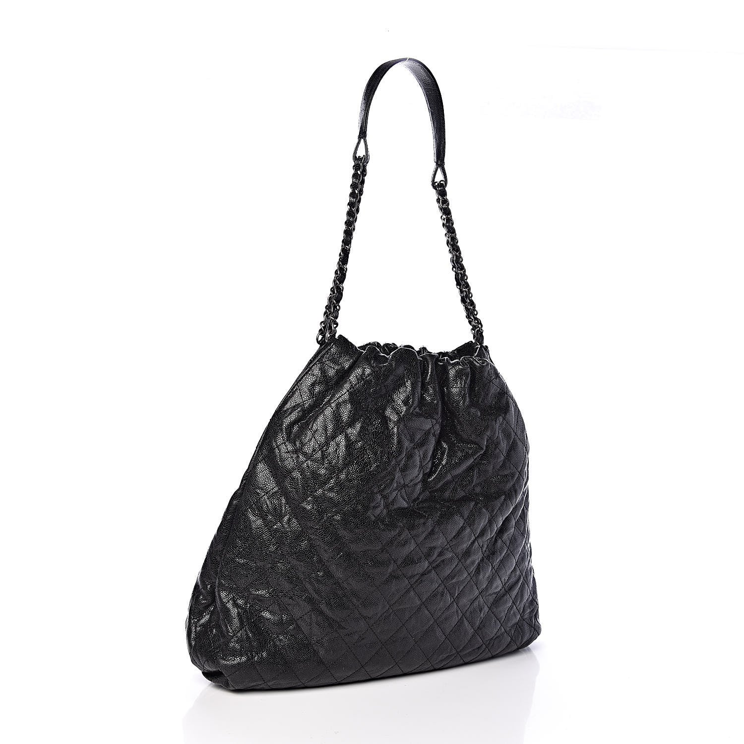 Chanel Distressed Glazed Caviar Quilted Large Elastic Tote Black 3 of 10
